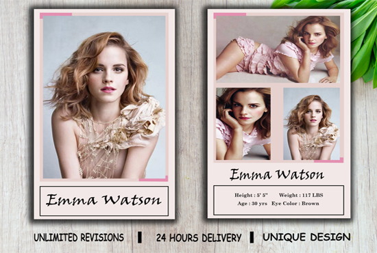 I will design professional model comp card within 24 hours