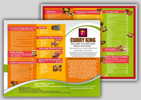 Design restaurant/bar/cafe menu card - double sided/tri fold/single fold 