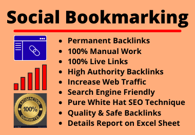 60 Social Bookmarks High Authority Permanent Unique Manual Backlinks for your Website