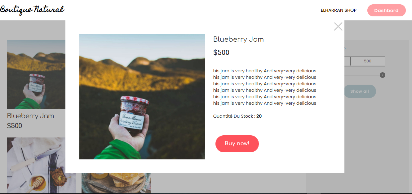 Boutique shop to natural materials with Dashboard, technology used: ASP.NET Core Web MVC, JavaScript