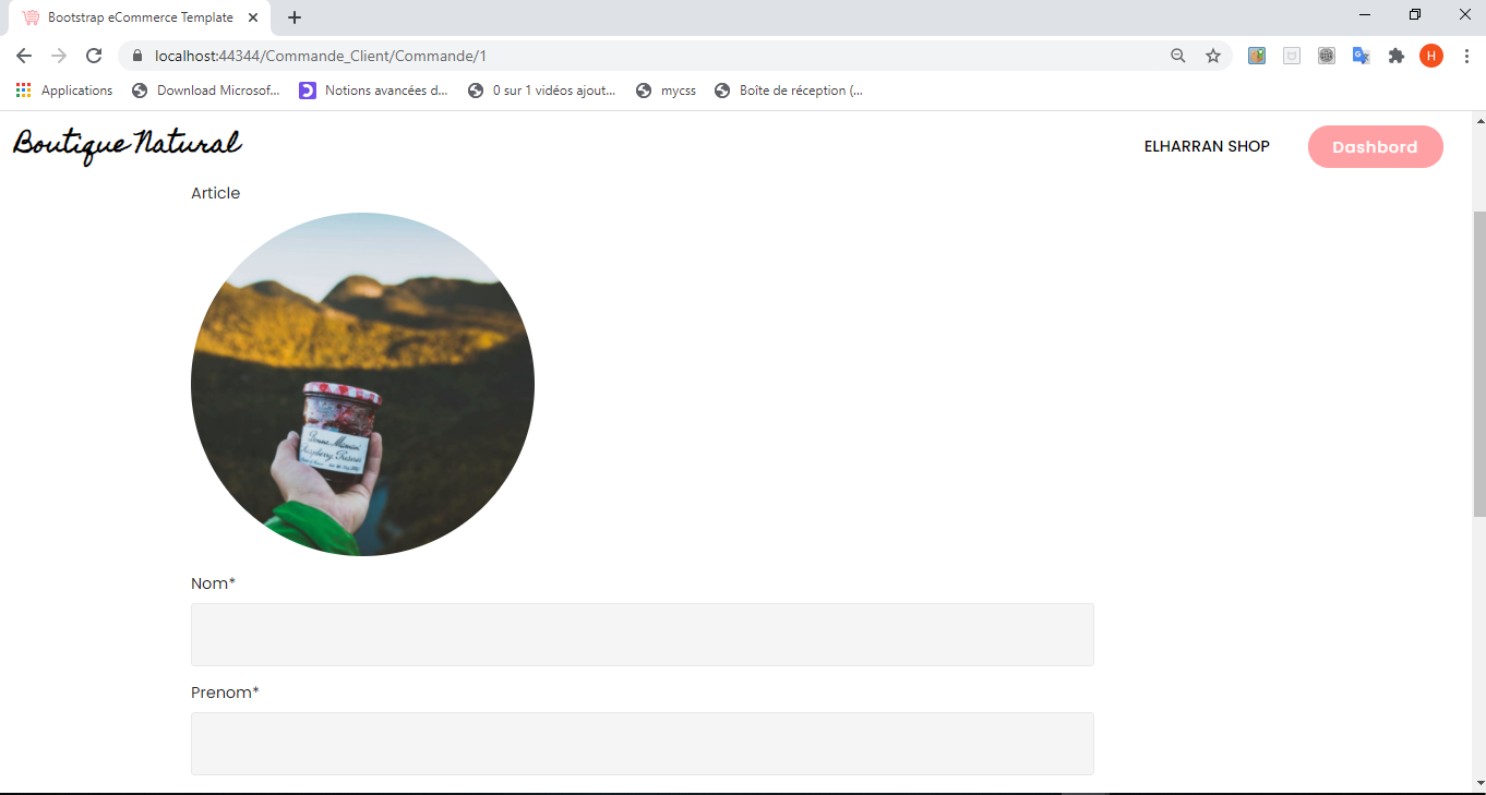 Boutique shop to natural materials with Dashboard, technology used: ASP.NET Core Web MVC, JavaScript