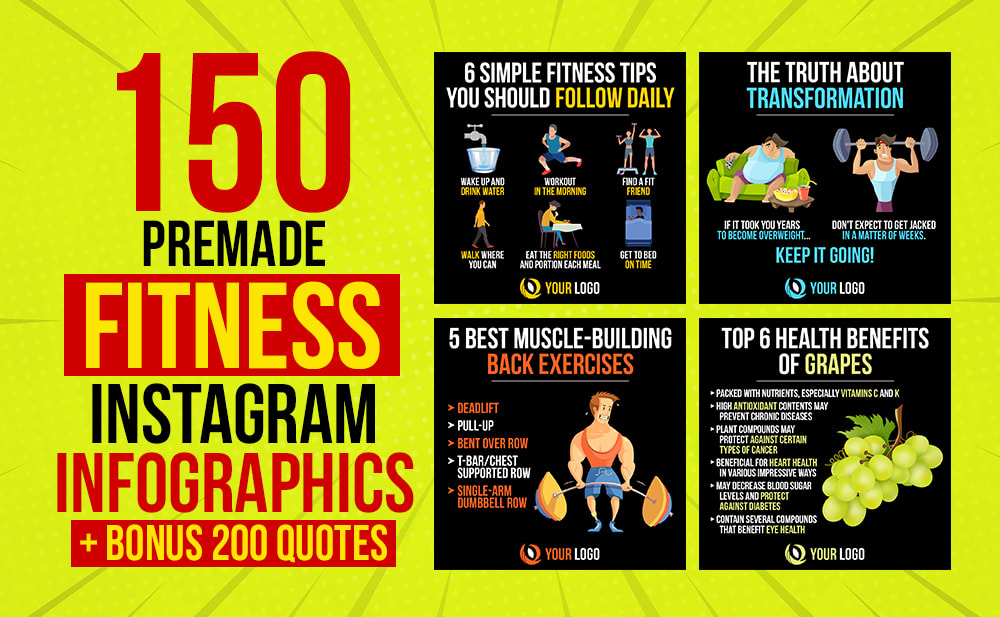 I will design 150 fitness infographics +BONUS 200 fitness quote 