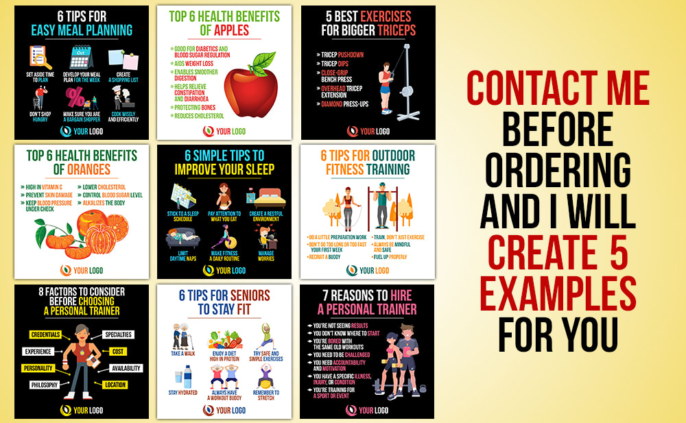 I will design 150 fitness infographics +BONUS 200 fitness quote 