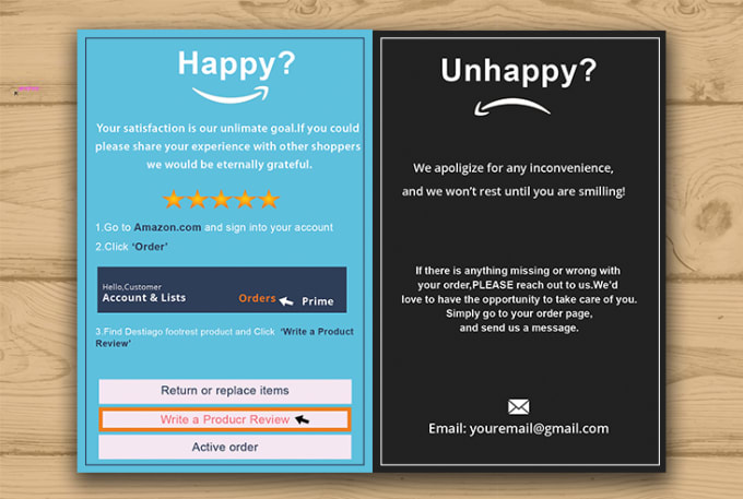 I will design amazon thank you card, product insert, package insert