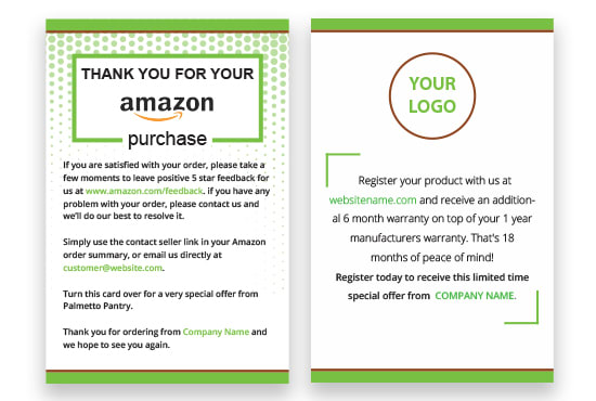I will design amazon thank you card, product insert, package insert