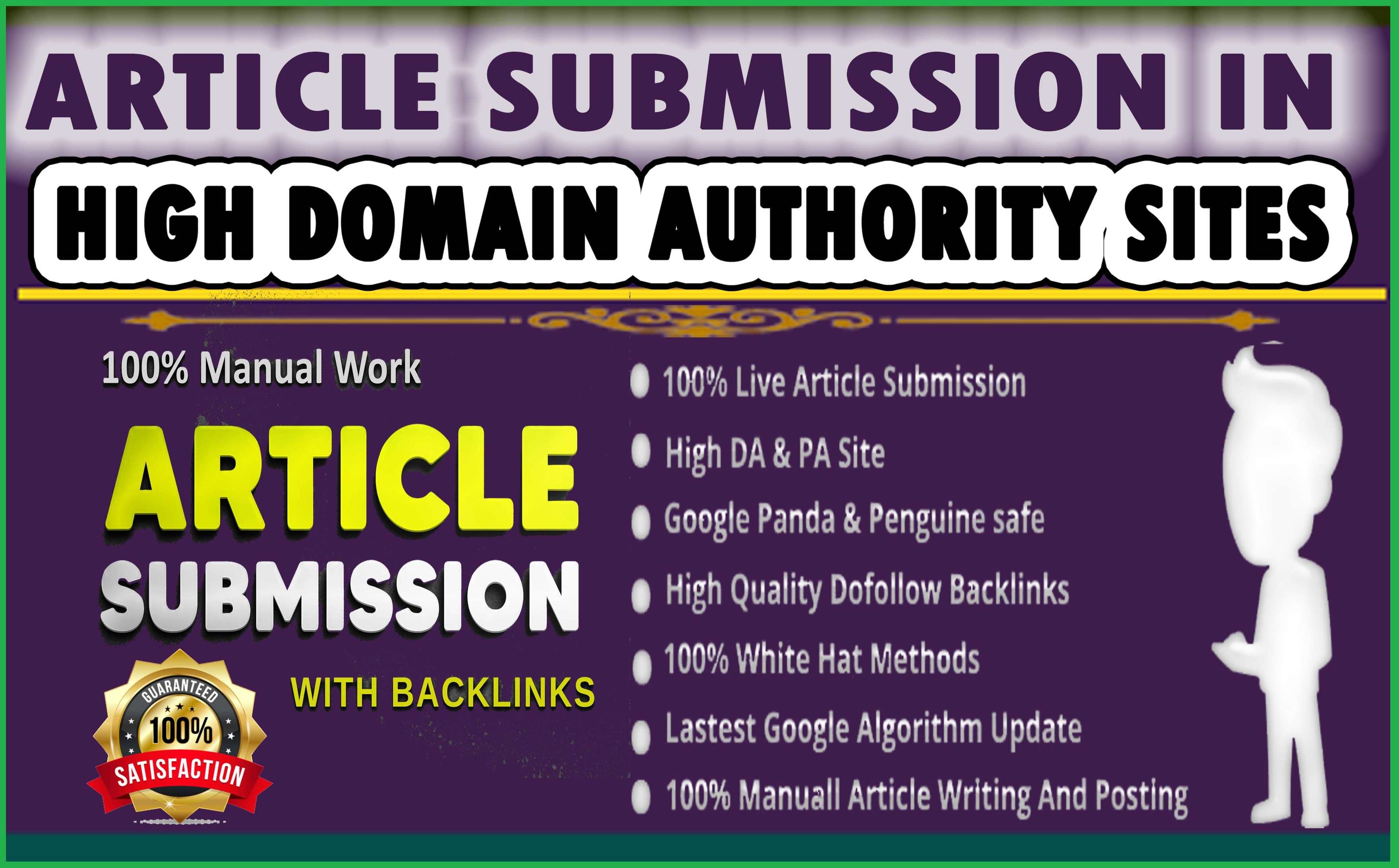 Approve 100 Article directories Submission Contextual Backlinks live links from High PR