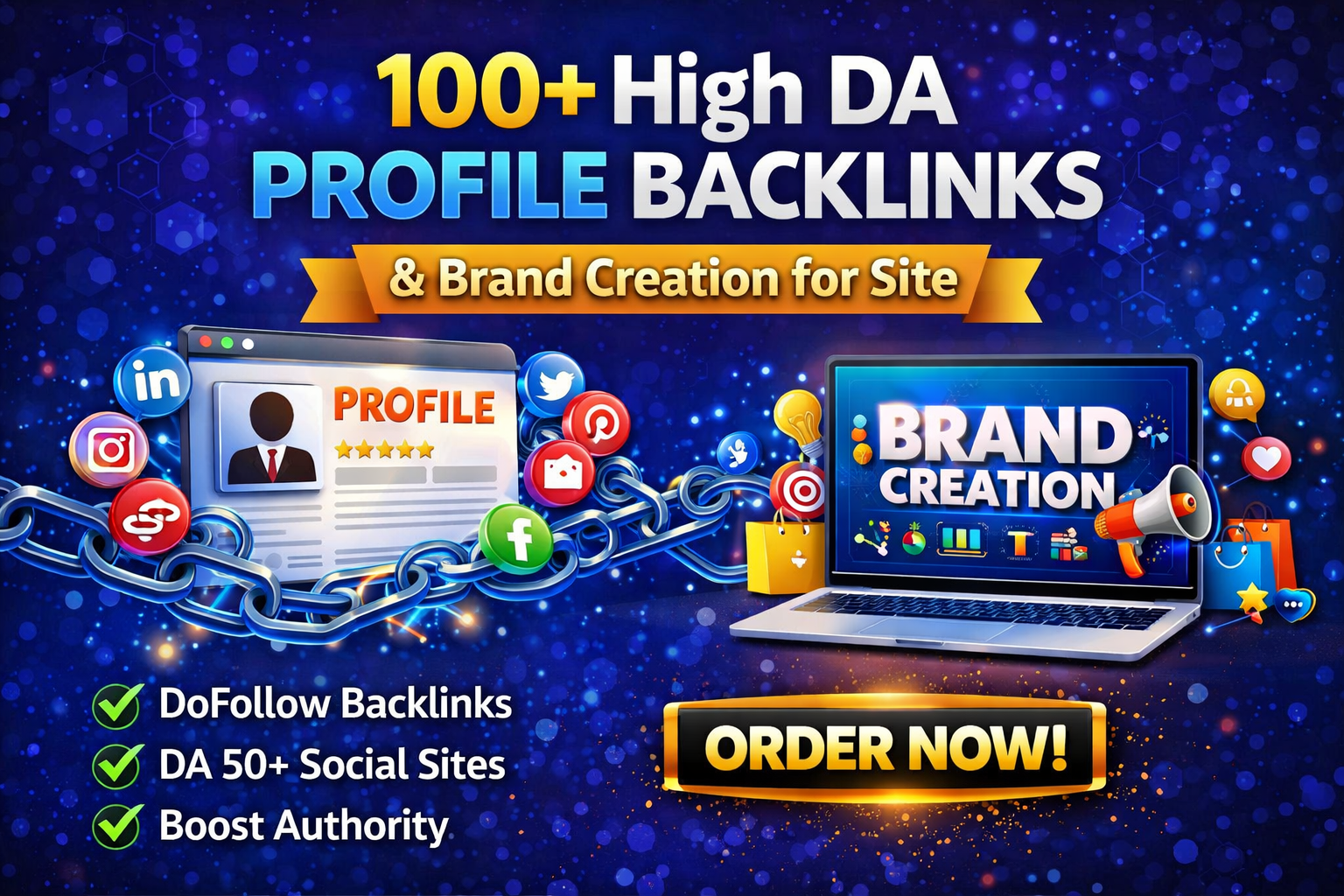 Top Quality DA 70+ Profile Backlinks Service 100 Manual & Dofollow Links