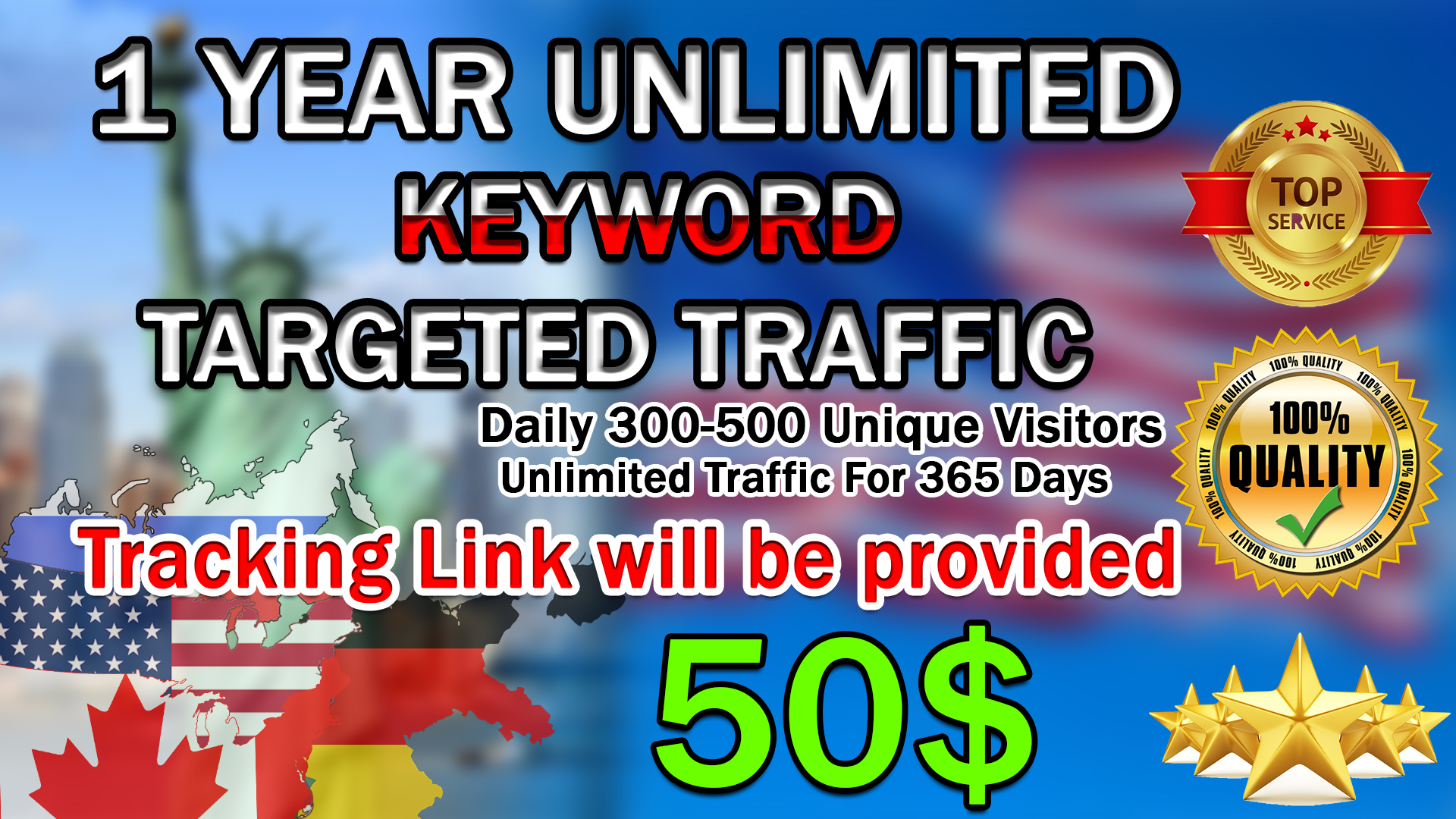 I will give 1 year unlimited keyword targeted traffic