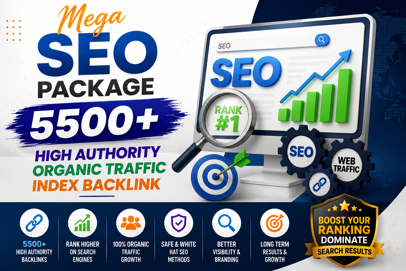 Mega SEO Package 5500+ High Authority Organic Traffic Index Backlink 