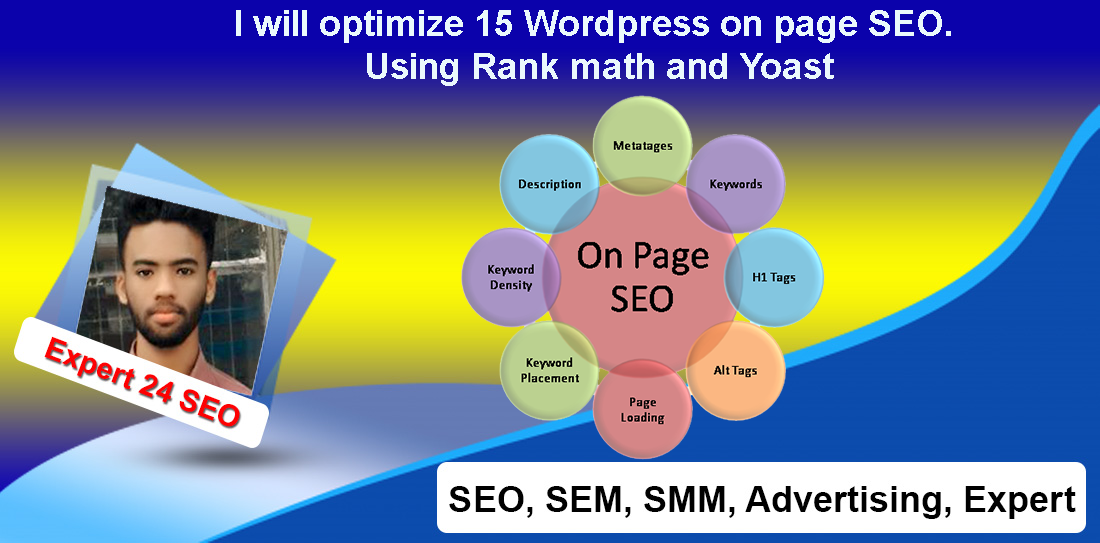 I will optimize 15 on page SEO in your wordpress website. Using Rank math and Yoast 