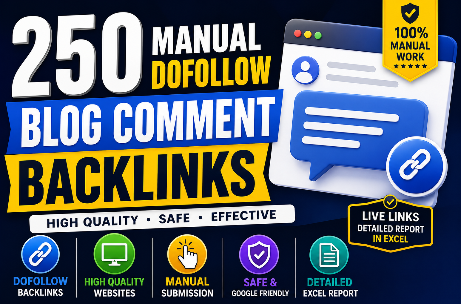 build manual 250 blog comment backlinks on high quality websites
