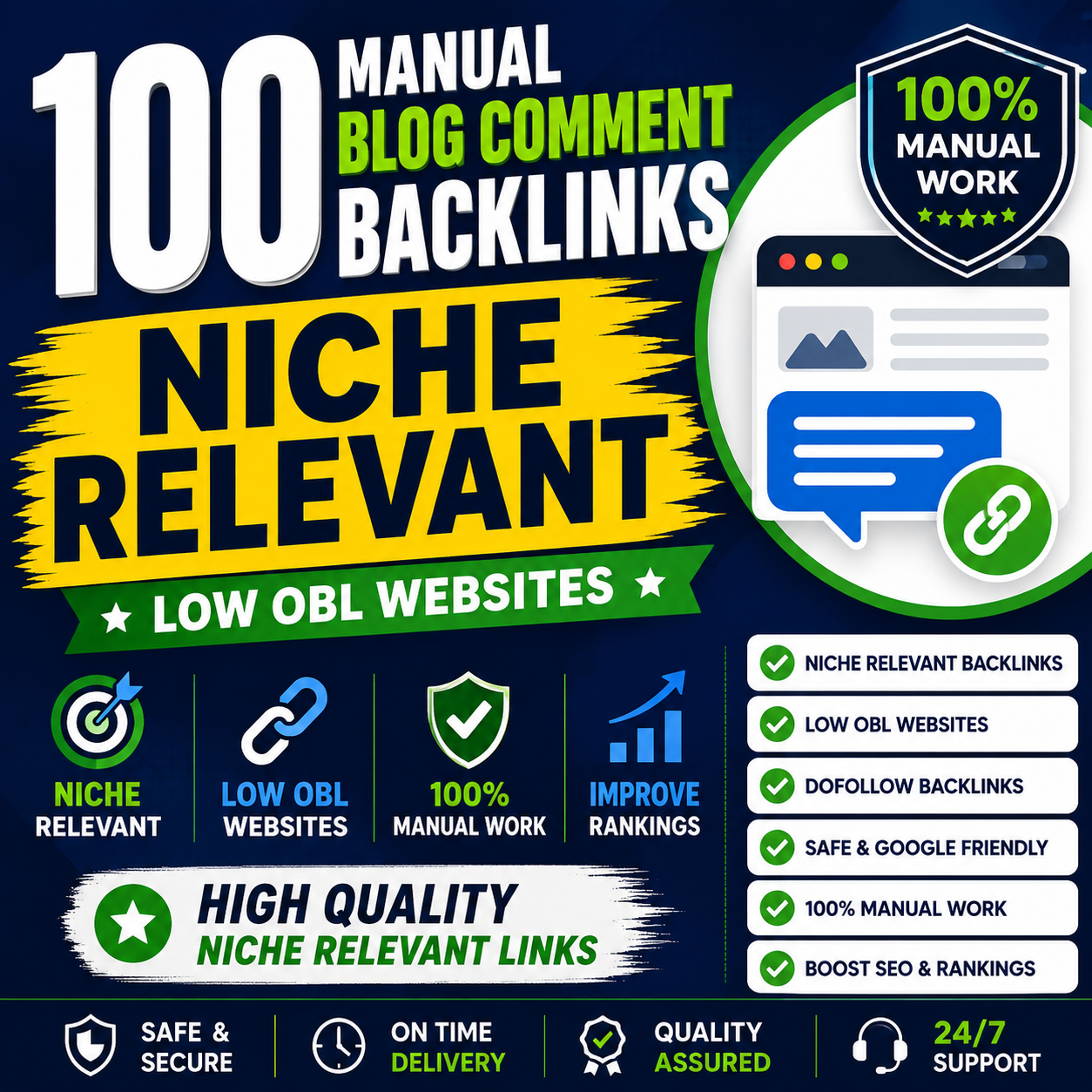 build 100 manual niche relevant blog comment backlinks on low OBL websites