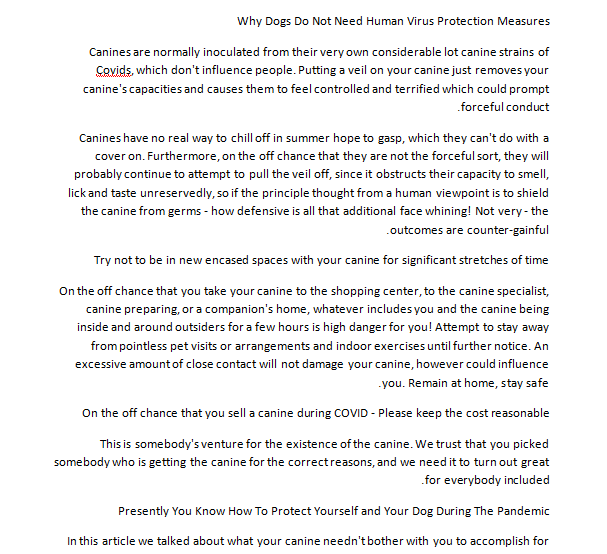 An article titled Things You Should Do With Your Dog While Filming COVID Has Over 500 Words