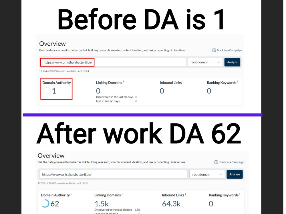 increase domain authority Moz DA 60+