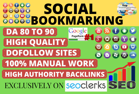 I will Provide 80 social Bookmarking high DA / PA dofollow site permanent post rank your website 