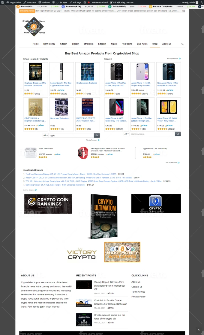 I will build passive income automated cryptocurrency bitcoin news autopilot website