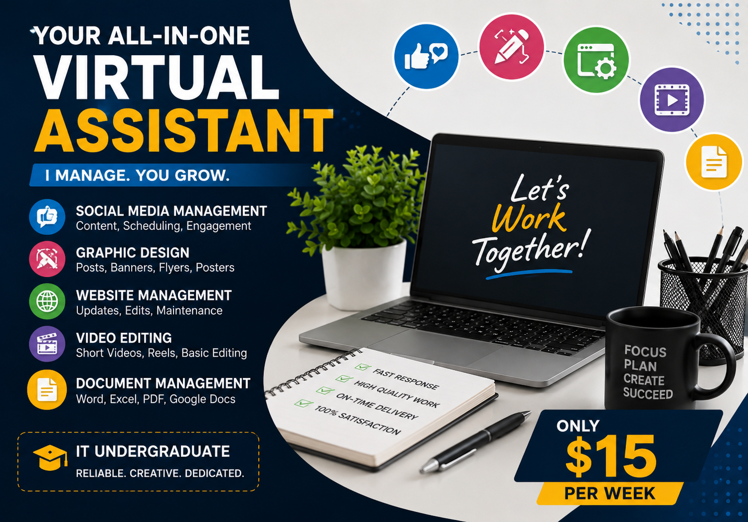 I can help you grow your business by handling your daily digital tasks professionally.