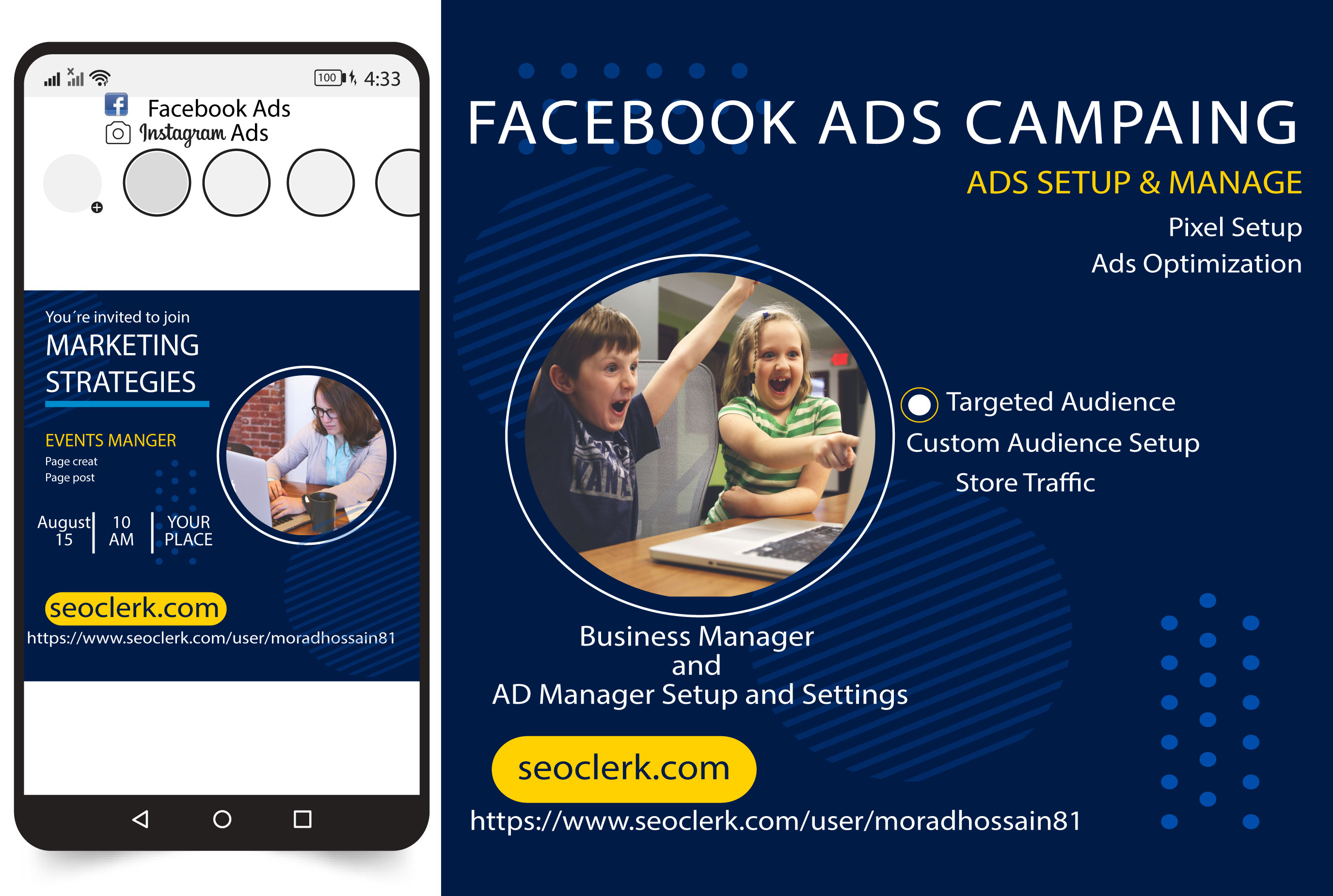 I will set up a Facebook ads campaign in the ads manager