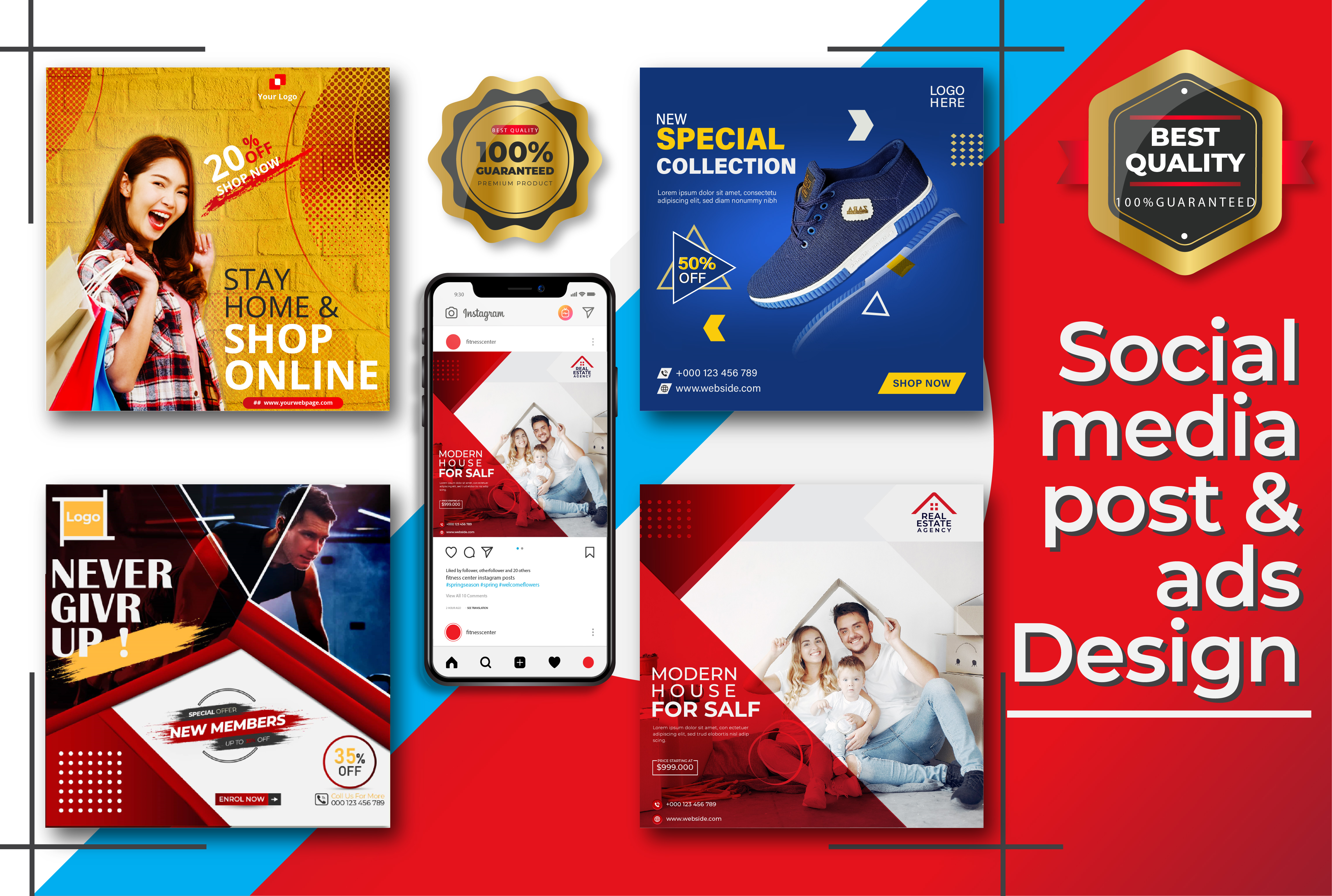 I will creative 10 pro awesome Roll-up banner and social media post design with in 24 hour service