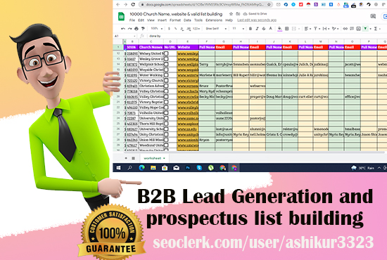 I will assist you B2B Lead Generation and prospectus list building.