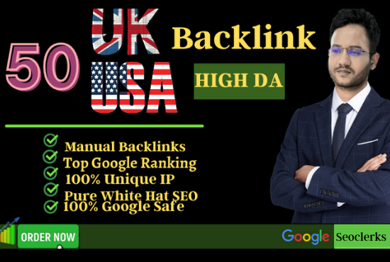 I will Creat 50 UK and USA backlinks with high da web sites