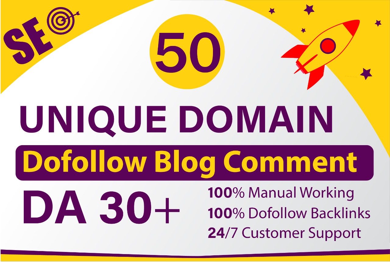 i will do 50 uniqe domain Blog comments Backlinks high DA PA