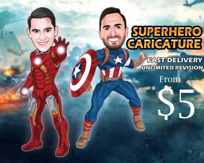 I will draw superhero cartoon caricature from your photo.