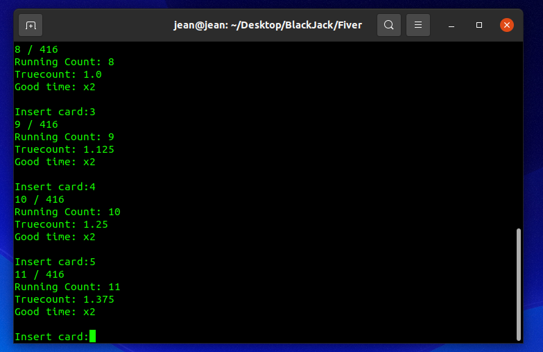 I will create a Blackjack Card Counting and Win/Los percentage