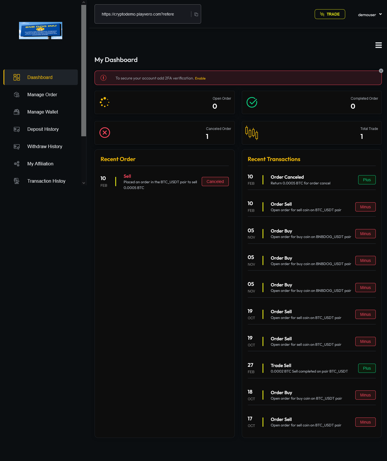 Crypto Exchange Web Application &ndash; Full Stack Development