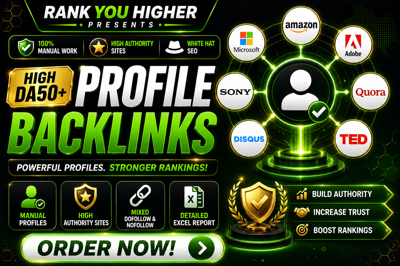 create 30 high da50+ white hat SEO dofollow profile b...