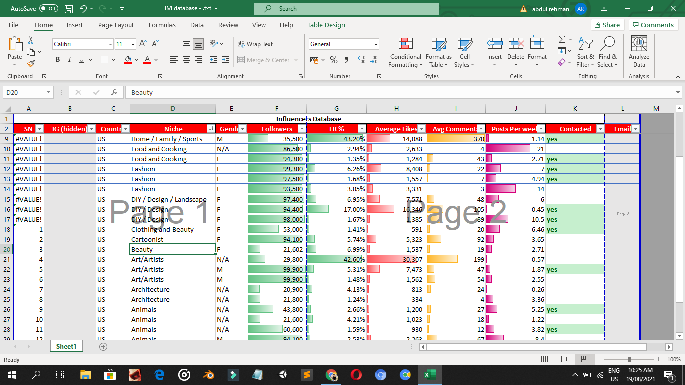 I will find influencer list for instagram tiktok youtube 