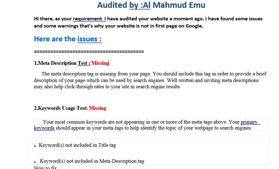 I will provide you website SEO audit report with 1 competitor analysis for rank on Google.