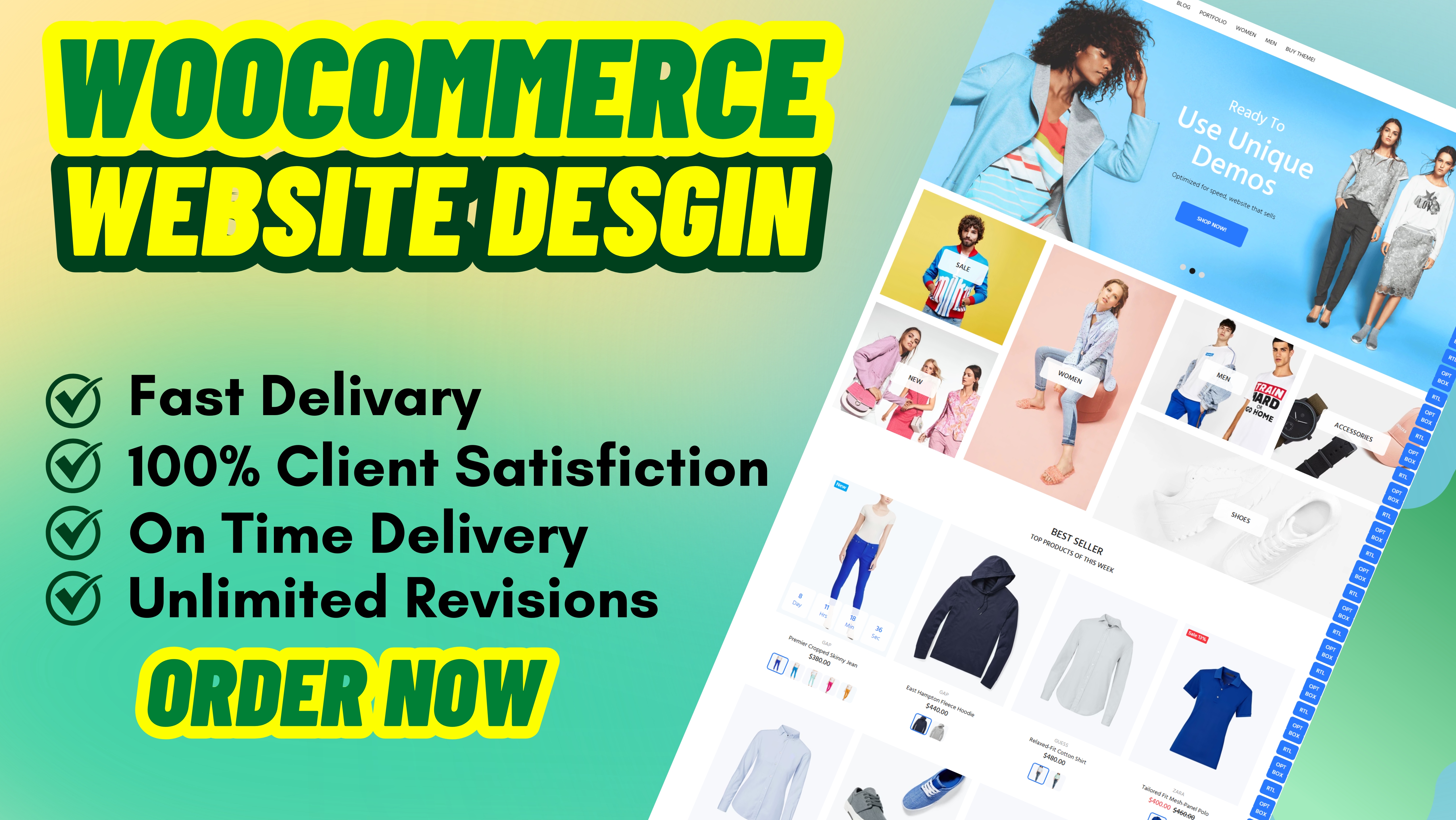 Build ecommerce website online store on wordpress by woocommerce.