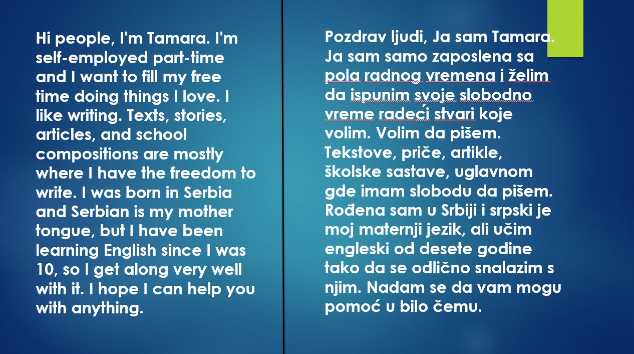 I will translate from english into a serbian