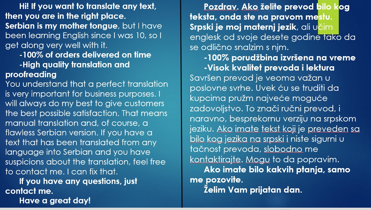 I will translate from english into a serbian