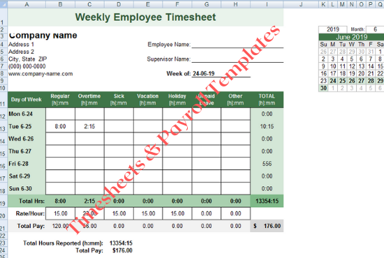 Create your own Timesheets _ Payroll Excel Sheet with this Editable Templates
