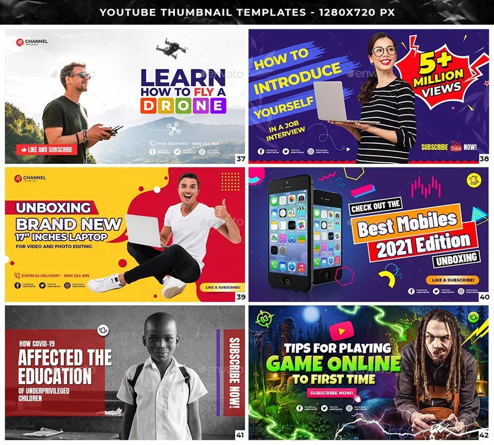 I will create 50 youtube templates editable photoshop