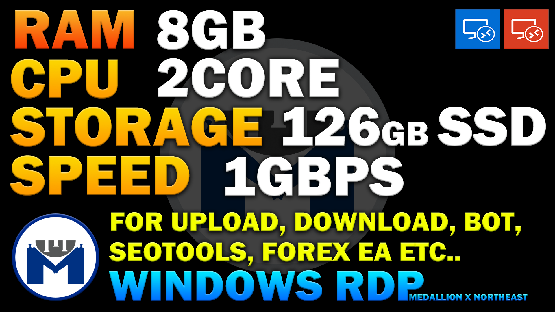 Lightning 1GBPS VPS windows RDP 8GB ram 2 core 126Gb SSD for seotools, forex EA, game servers, CHR