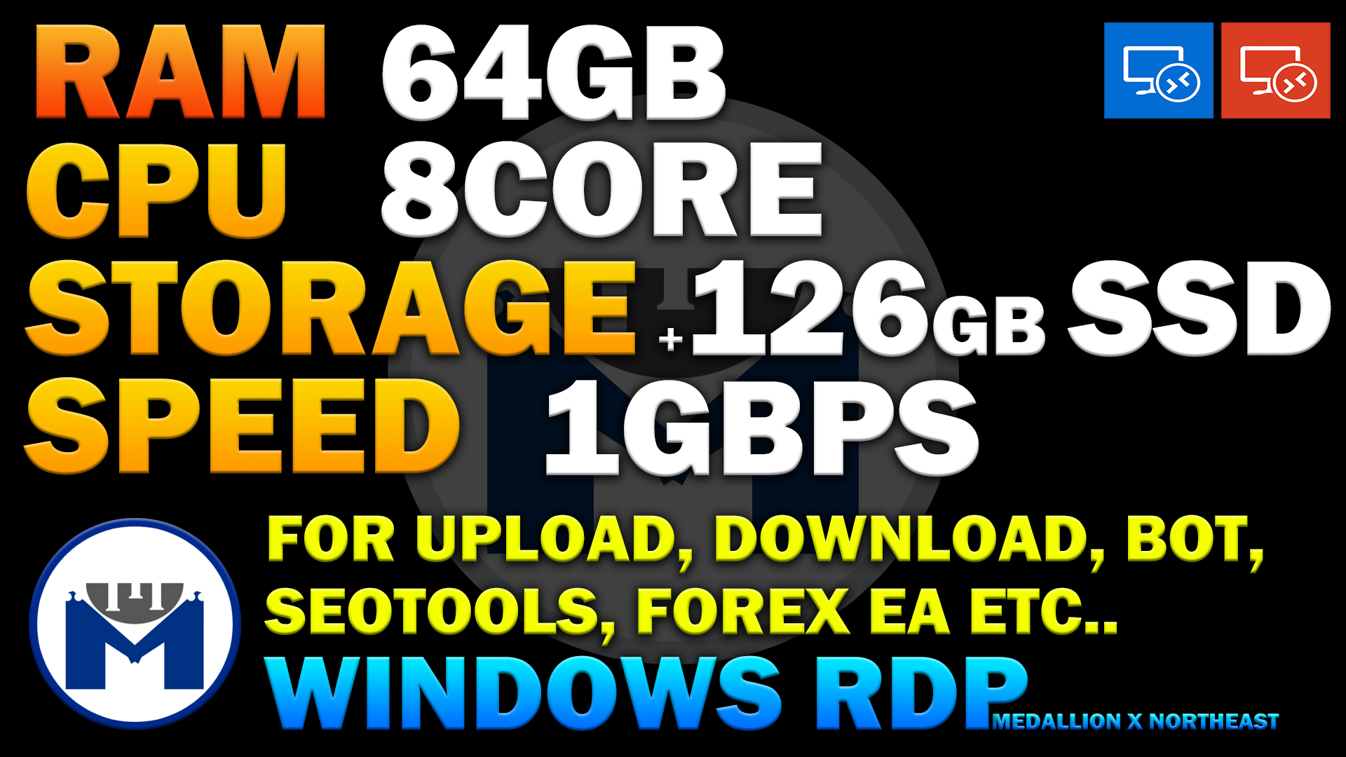 SUPER BIG Platinum VPS windows RDP 64GB ram 8 Core 126Gb SSD for bot, forex EA, game servers, CHR