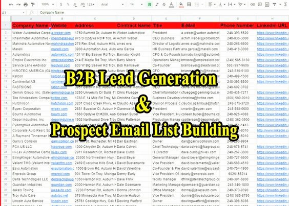 I will create targeted 100 B2B lead generation for your business
