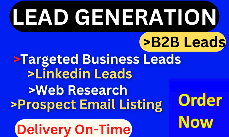 200 b2b lead generation, linkedIn, prospect email leads and targeted Business listing