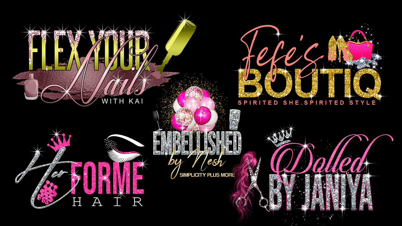 I will design feminine glitter beauty salon hair eyelash watercolor makeup nails logos