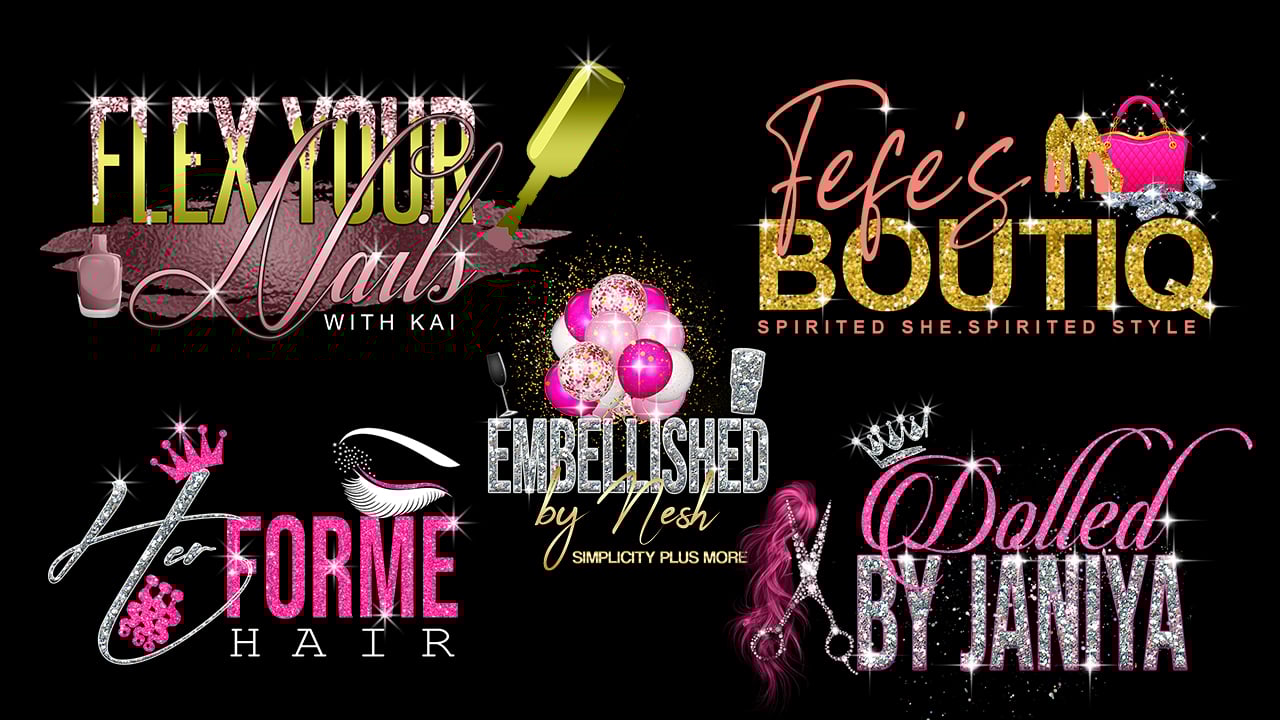 I will design feminine glitter beauty salon hair eyelash watercolor makeup nails logos