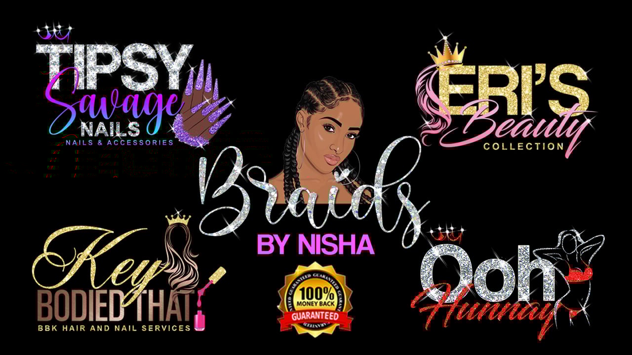 I will design feminine glitter beauty salon hair eyelash watercolor makeup nails logos