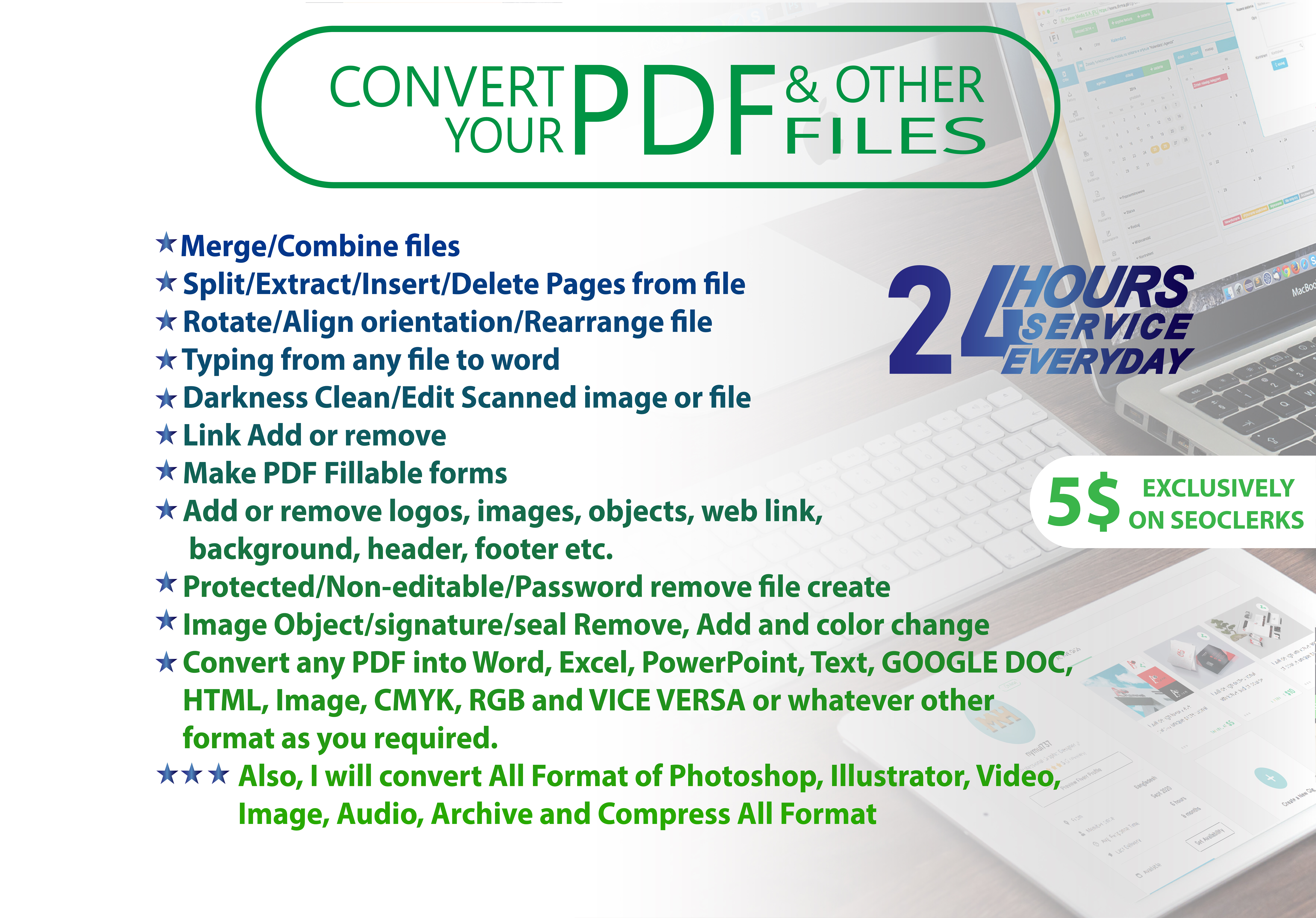 I will convert, format, edit, crop, split, merge, compress PDF and any document