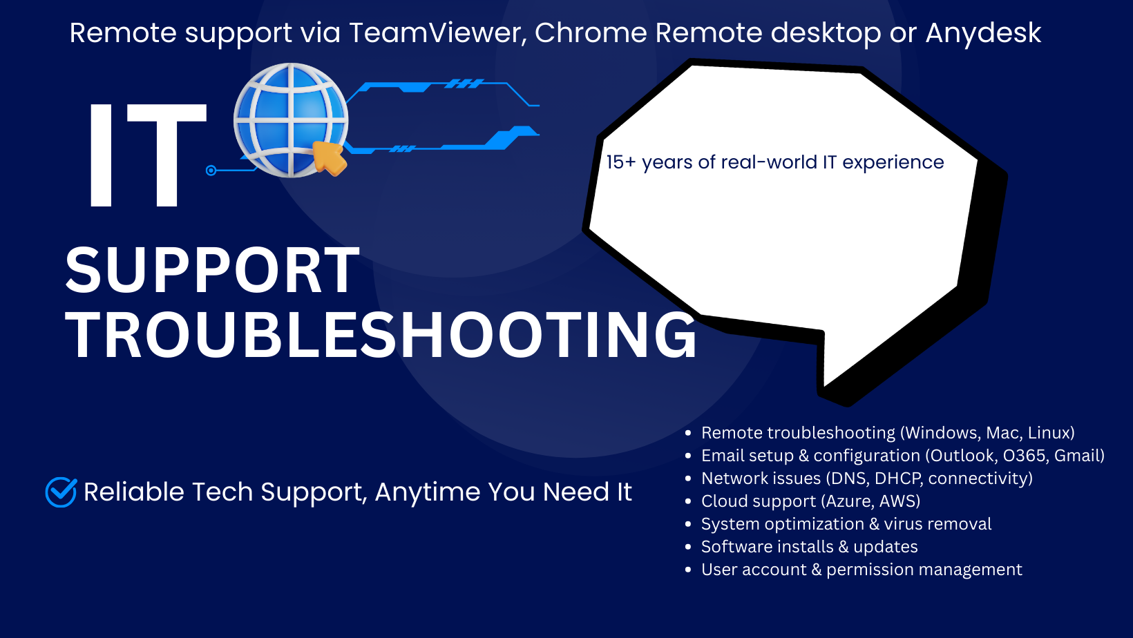 I will provide reliable remote IT support and trouble...