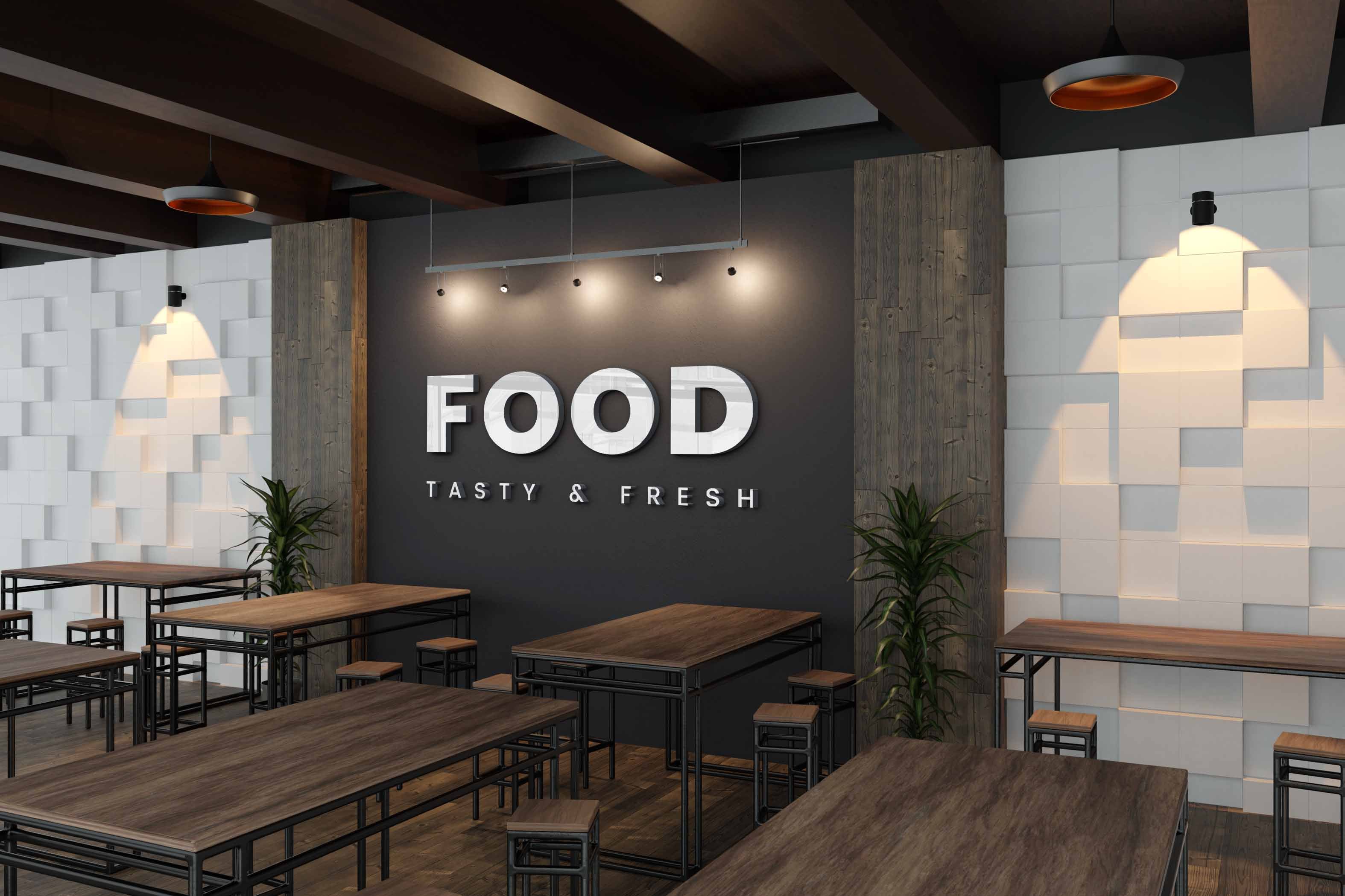I will put your logo on 99+ Restaurant & Coffee Shop Signage Mockup
