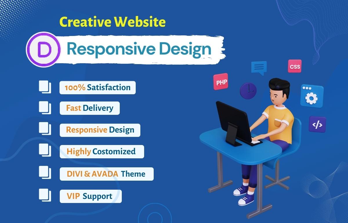I will create a responsive divi wordpress website using divi or avada theme