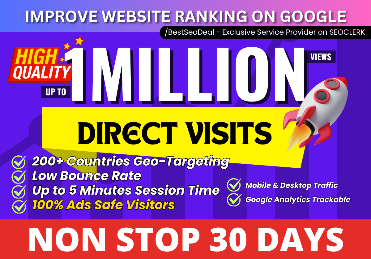 Skyrocket Google Rankings with Up to 1Million Geo-Targeted Visitors - Real Direct Traffic Guaranteed