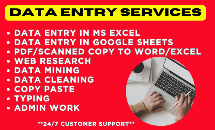 Data entry in Google Sheets, MS Excel, Copy paste, Web research, and Manual typing in just 24 hours